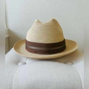 Vintage 70s Pinzano Milan Straw Fedora Hat